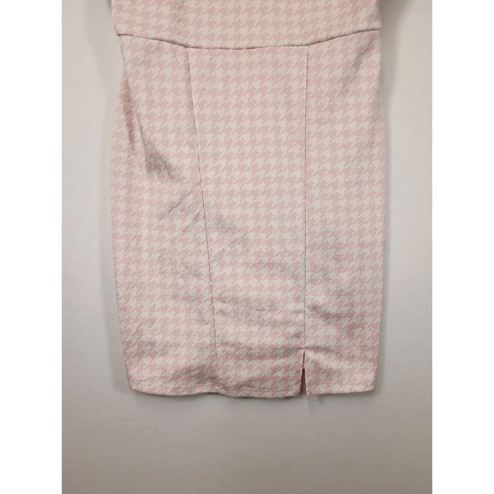 Coquette Preppy btween Girls Size 12 Pink Houndstooth Cami Dress Front Slit